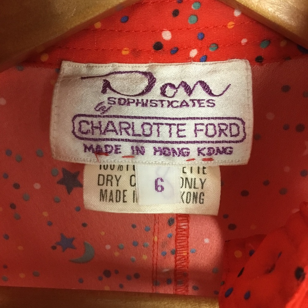 Vintage Red Moon and Stars Long Sleeve Dress 6 Don Sophisticates Charlotte Ford